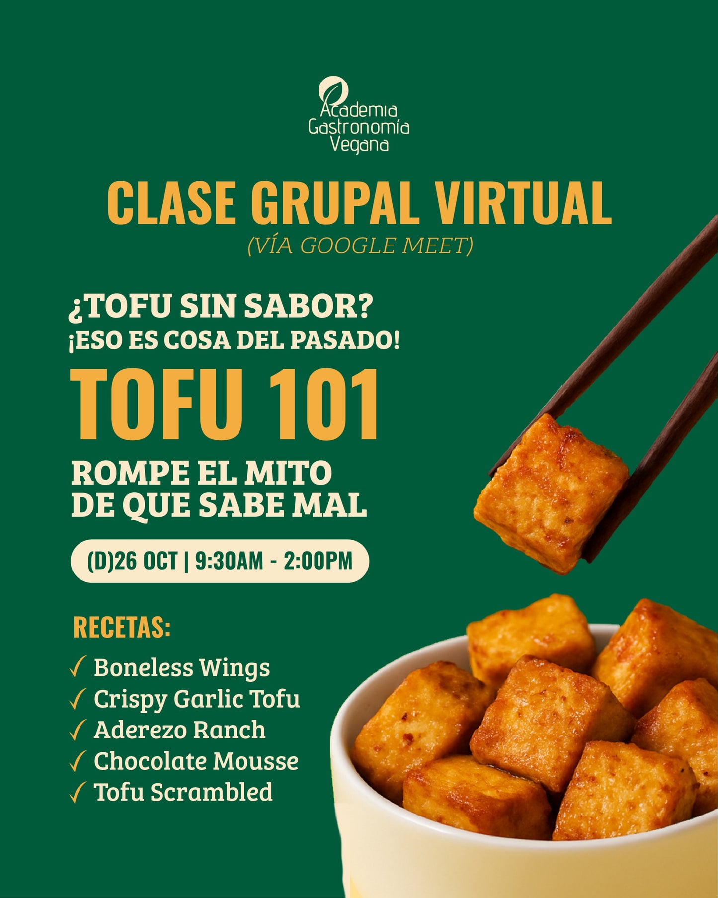NUEVA SESIÓN: CURSO VIRTUAL: TOFU 101 ROMPE EL MITO DE QUE SABE MAL